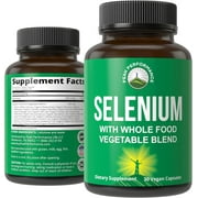 Selenium Supplement with Whole Food Blend of 25+ Vegetables and Fruits for Max Absorption. Pure Selenium Vegan Capsules for Immune System, Thyroid Support, Heart Health, Prostate Support. 30 Pills