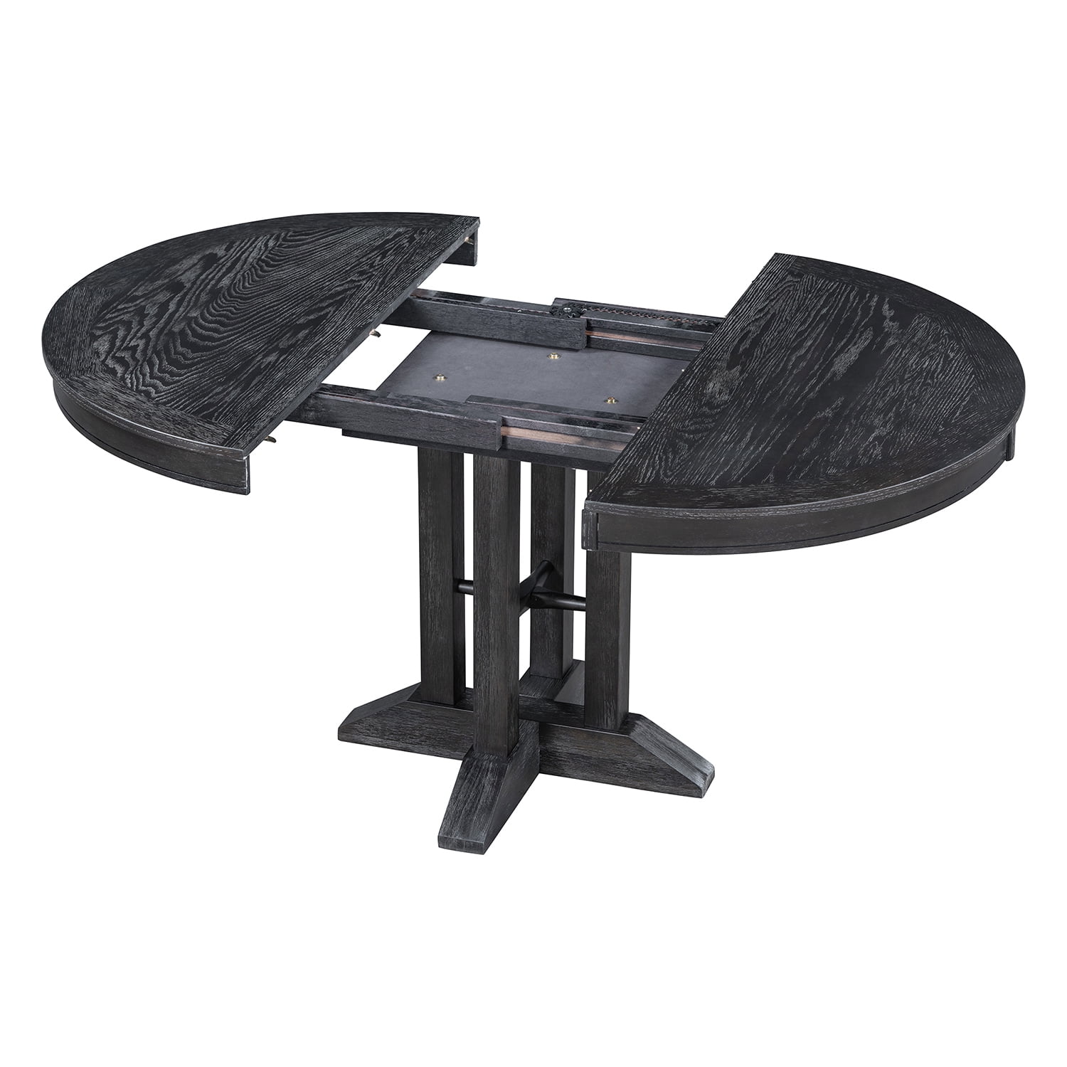 Kepooman 5 Piece Dining Table Set, Extendable Round Table and 4 Upholstered Chairs, Kitchen Table and Chairs for 4 Persons, Black Kepooman 5 Piece Dining Table Set, Extendable Round Table and 4 Upholstered Chairs, Kitchen Table and Chairs for 4 Persons, Black
