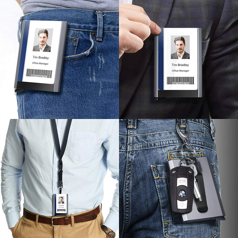ELV Durable Aluminium ID Badge Card Holder with 22 Inch  Lanyard, Quick Release Button & Metal Clip for Offices ID, School ID,  Driver Licence, Wallet (Holds 1-4 Cards) 4 Card