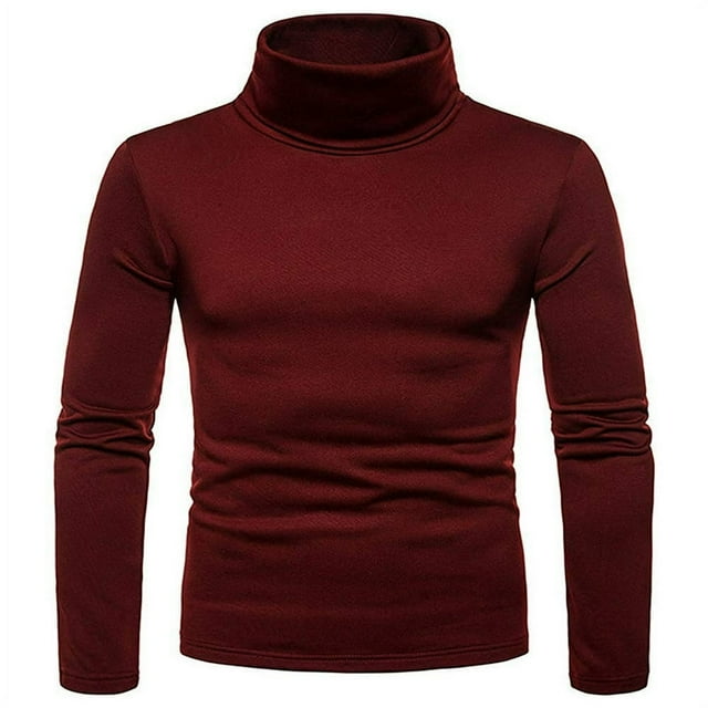 Men Basic Long Sleeve Solid Color Turtleneck Slim Pullover Sweater Tops Shirts