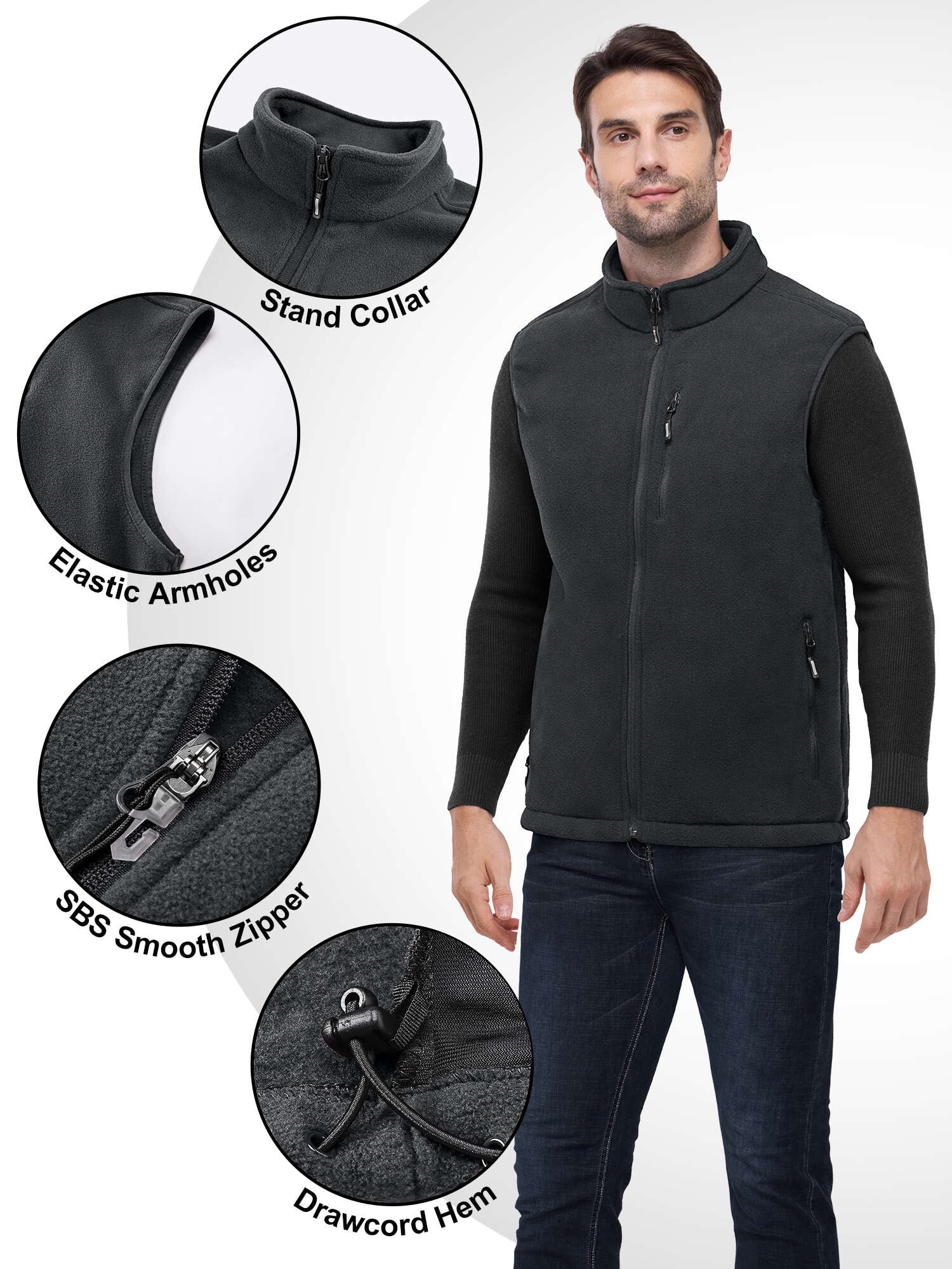 Off Road Ventures Men Fleece Vest Lightweight Winter Warm Casual Golf Sleeveless Jacket for Outdoor Running