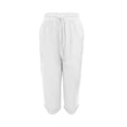thumbnail image 2 of Women's Cotton Linen Pants, High Waist Cropped Wide Leg Pants with Elastic Waist, Casual Summer Trousers for Beach Vacation, Loungewear, Daily Outfits and Relaxation-White, 2 of 8
