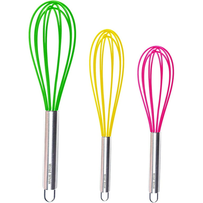 Silicone Whisk Set of 3 - Stainless Steel & Silicone Non-Stick Coating –  Colored Balloon Egg Beater for Blending, Whisking, Beating, Frothing 