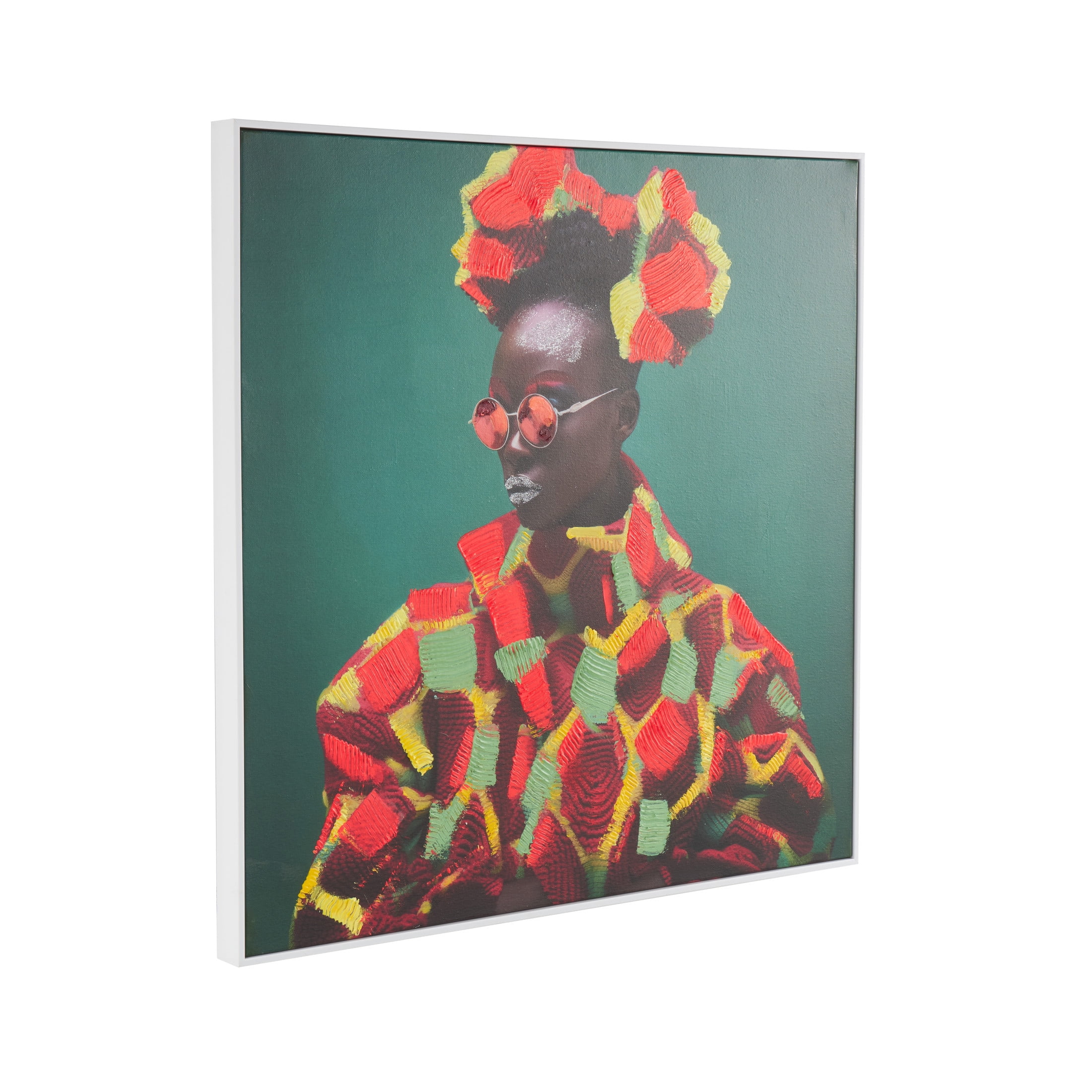 32" x 32" Chic Woman Framed Wall Art with Red and Yellow Dresswear, by DecMode