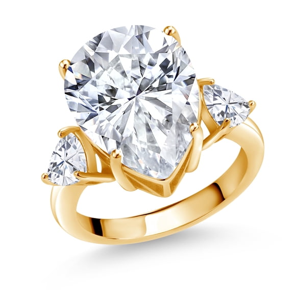 Gem Stone King 18K Yellow Gold Plated Silver Ring Set with Pear Shape Moissanite (10.11 Cttw) (Size 9)