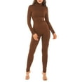 thumbnail image 2 of Hansber Women's Turtleneck Long Sleeve High Neck Bodycon Tight Full Length Jumpsuits Bodysuit Rompers Brown S, 2 of 7