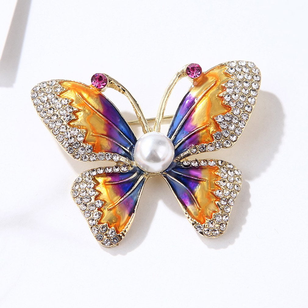 Butterfly multicolored rhinestone brooch