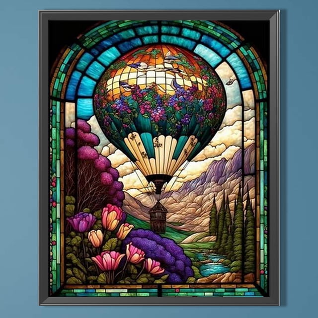 Cuadros Decorativos Pintura de diamante 5D DIY completo redondo taladro parcial AB globo de aire caliente Decor45x55cm Wdftyju embutido en tela