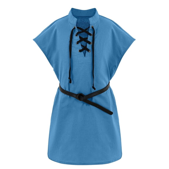 Kids Renaissance Sleeveless Vest Medieval Viking – Lace Up Scottish Cotton Top, Role Play Costume Wear Clothes For Boys Girls Unisex Historical