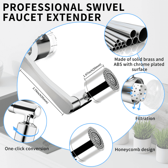 Enroslu Faucet Extender with Filter, Splash-Proof Sink Faucet Extender, 8pcs Replacement Filter