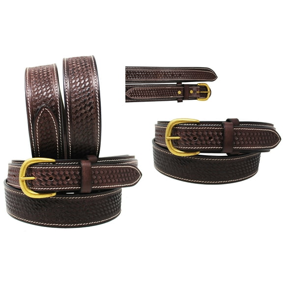 31-32 Men's 1-1/2" Wide Brown Leather Basket Weave Tooled Ranger Belt 26RAA104BR
