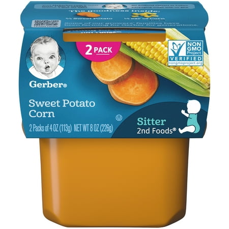 Gerber 2nd Foods Sweet Potato Corn Baby Food, 4 oz. Tubs, 2 Count (Pack of