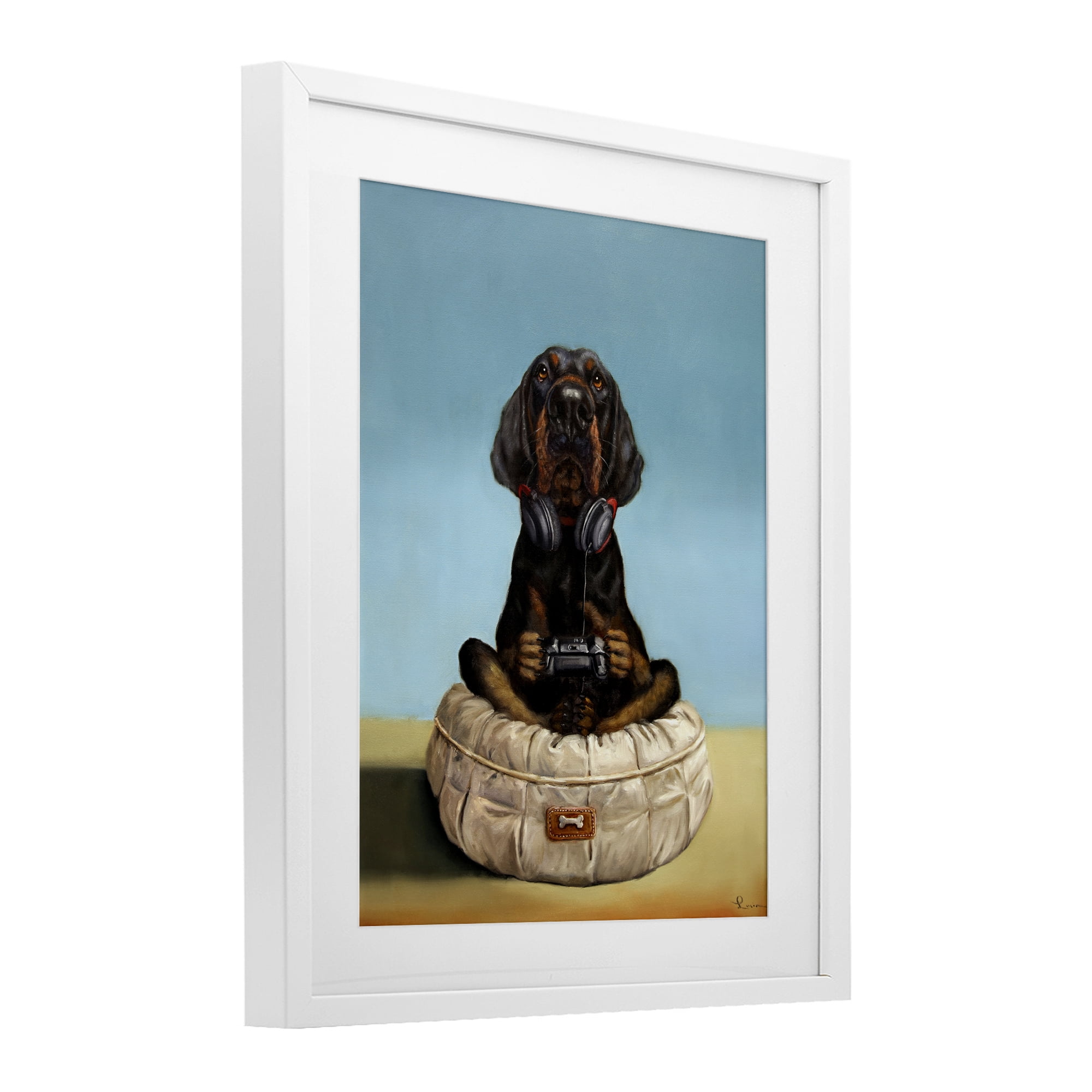 Stupell Industries Game Boy Playing Dog White Framed Print Under Glass, design by Lucia Heffernan
