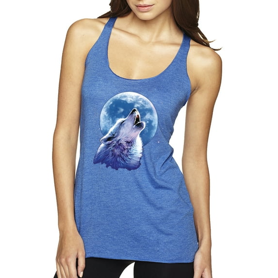 Wolf Howling at the Moon | Womens Animal Lover Premium Tri-Blend Racerback Tank Top, Vintage Royal, X-Large