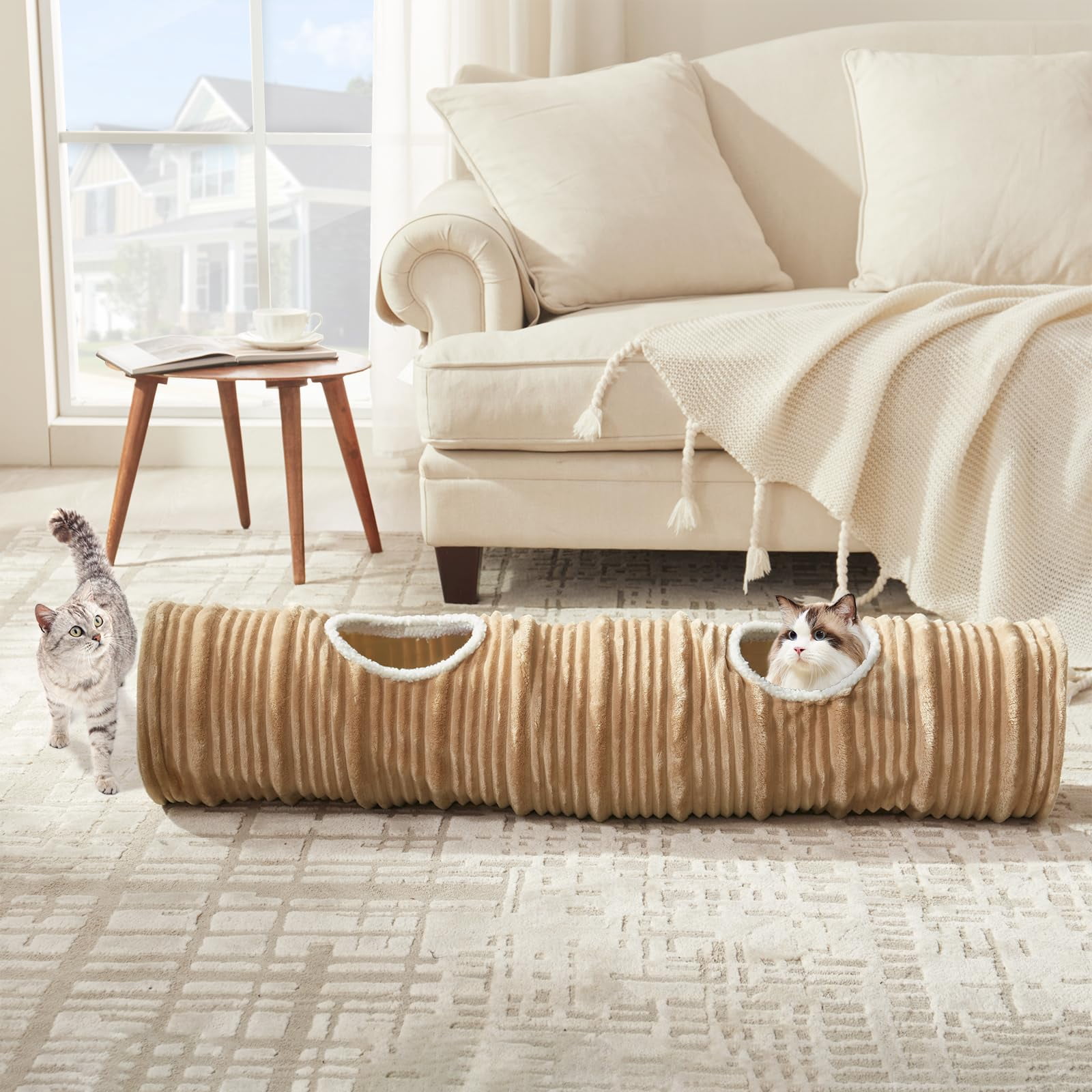 Cat Tunnel For Indoor Cats Toys Collapsible Straight Tube With A Fun Ball And 2 Holes Play Tunnels Rabbits  Ferrets Puppies & Large Pets Diameter 11.8 Inch