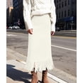 thumbnail image 5 of Suede Skirts for Women Fall Winter Midi Pencil Skirt with Tassel Cream White M, 5 of 7