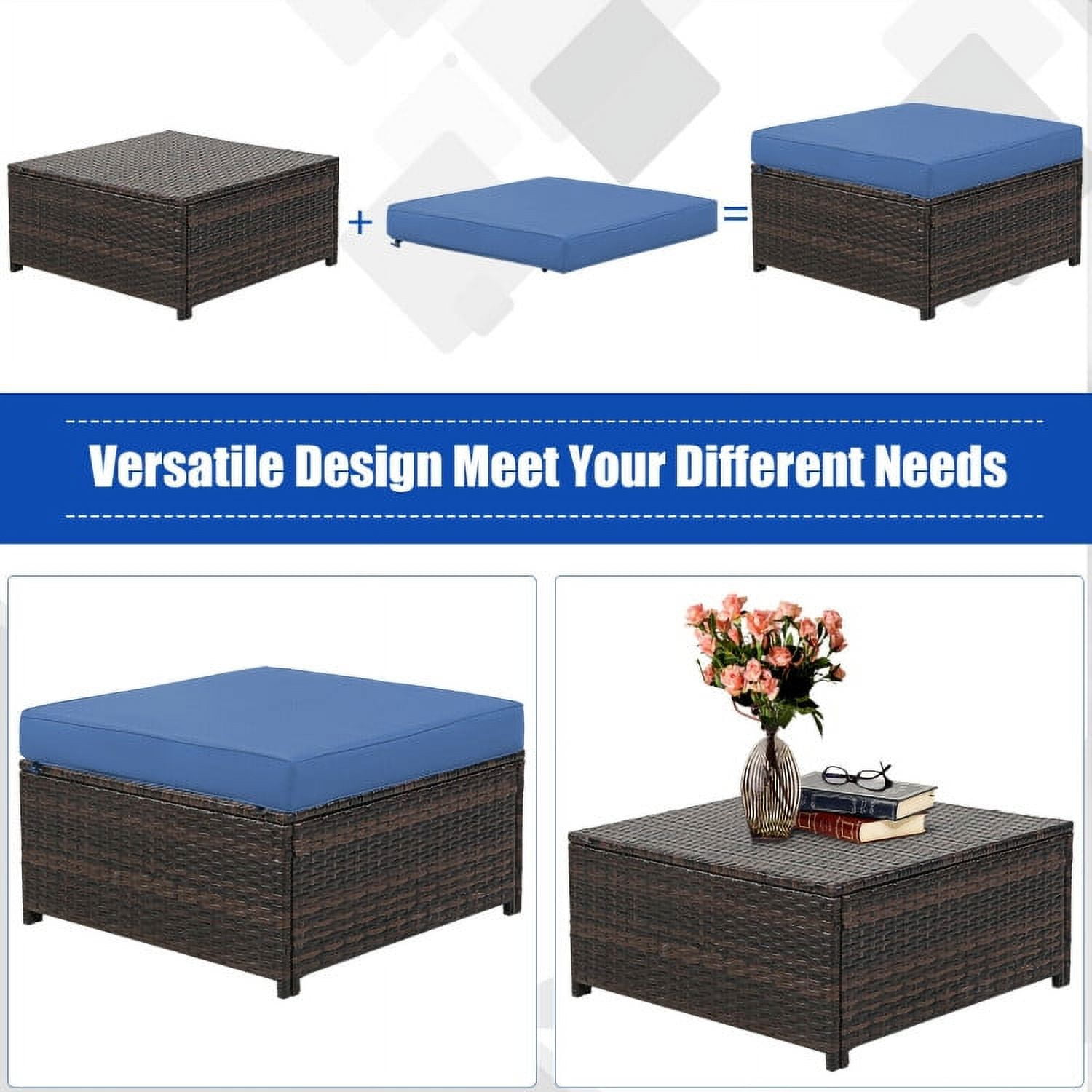 Aimee Lii 5 Pieces Patio Cushioned Rattan Furniture Set, Rattan Outdoor Furniture, Navy Aimee Lii 5 Pieces Patio Cushioned Rattan Furniture Set, Rattan Outdoor Furniture, Navy