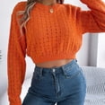 thumbnail image 6 of DHFJKG Sweaters For Women Cropped Top Knitted Hollow Out Long Sleeve Pullover Crop Sweater Autumn Winter Versatile Jumper Tops, 6 of 8