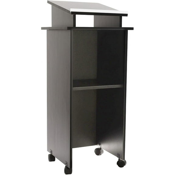 Wooden Podium Stand Mobile Teacher Lectern with Storage Space Portable Church Pulpit for Churches Conference Host Stand Presentation Standing for Office Classroom (Black)