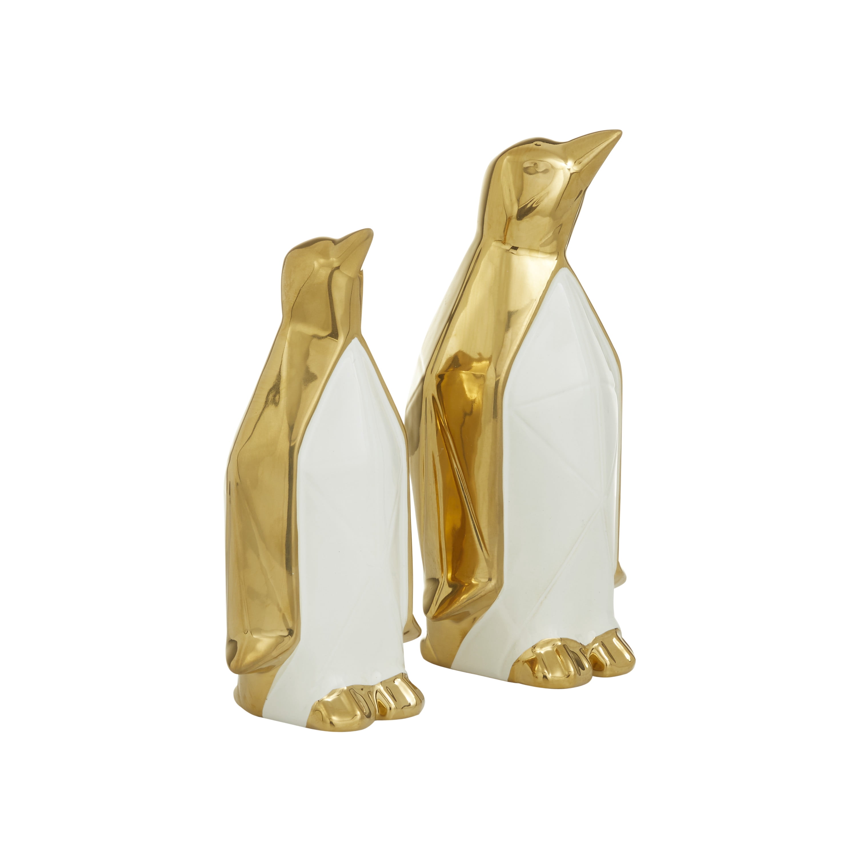 11", 9"H Gold Porcelain Penguin Sculpture, by DecMode (2 Count)