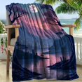thumbnail image 4 of Serene Moonlit Landscape Flannel Blanket - Soft All-Season Small Bedspread with Night Sky Mountain & Lake Print, Pink/Purple/Purple-Pink Ombre for Camping, Travel, Bed - Cozy Gift for Adults & (Moon, 4 of 10