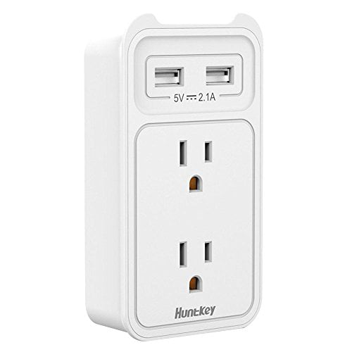SMD407 Huntkey 2-Outlet Wall Mount Cradle with Dual 2.1 AMP USB Charging Ports SMD407-03 White / 2 pack