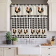thumbnail image 4 of 3 Piece Kitchen Curtains and Valances Set Black White Plaid Rooster Cafe Curtains 36 Inch Length Vintage Farmhouse Checkered Rustic Valance & Tier Curtain for Living Room Bedroom 54"x18"+27"x36"*2, 4 of 6