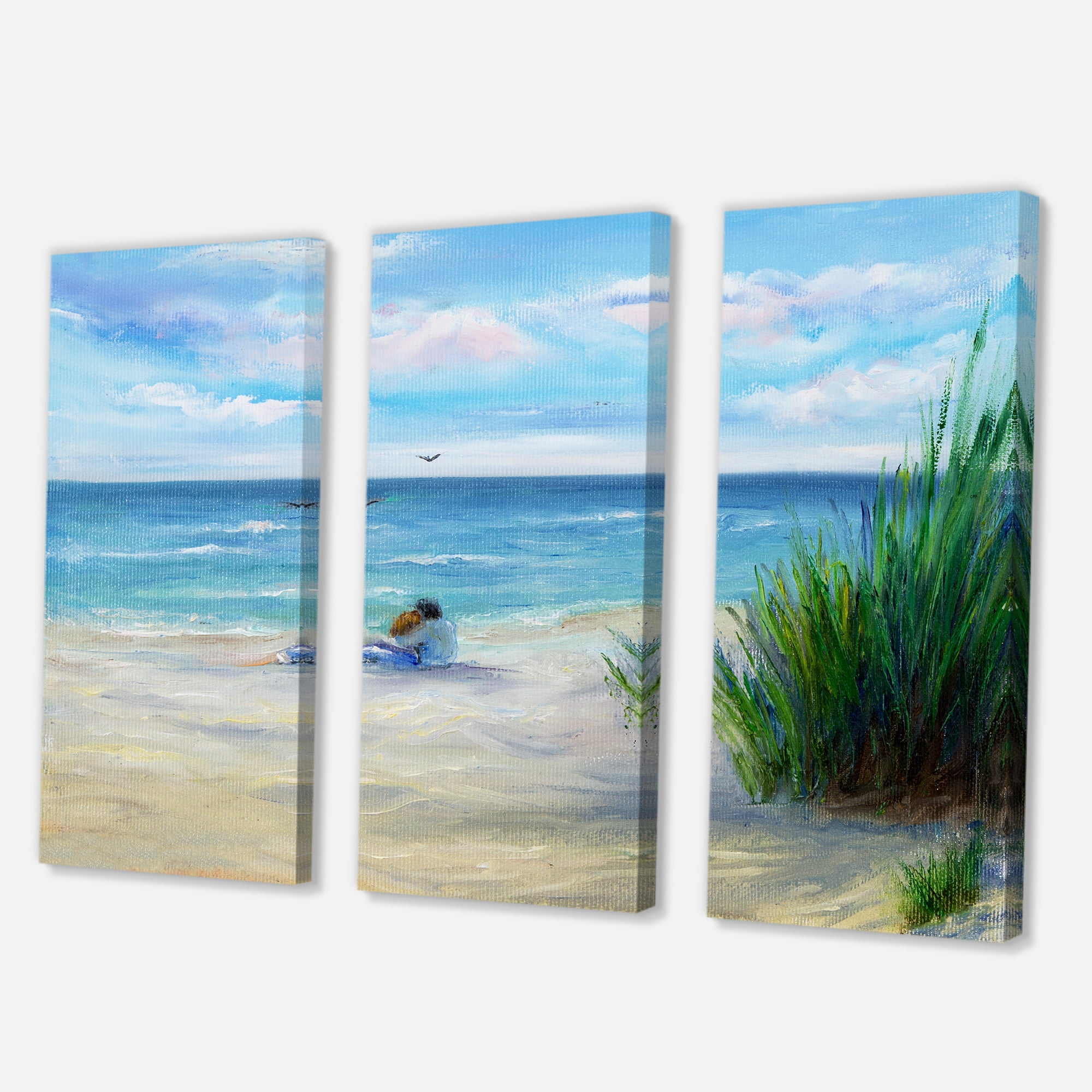 Designart ' Couple Sitting In Love By The Beach ' Nautical & Coastal Canvas Wall Art Print