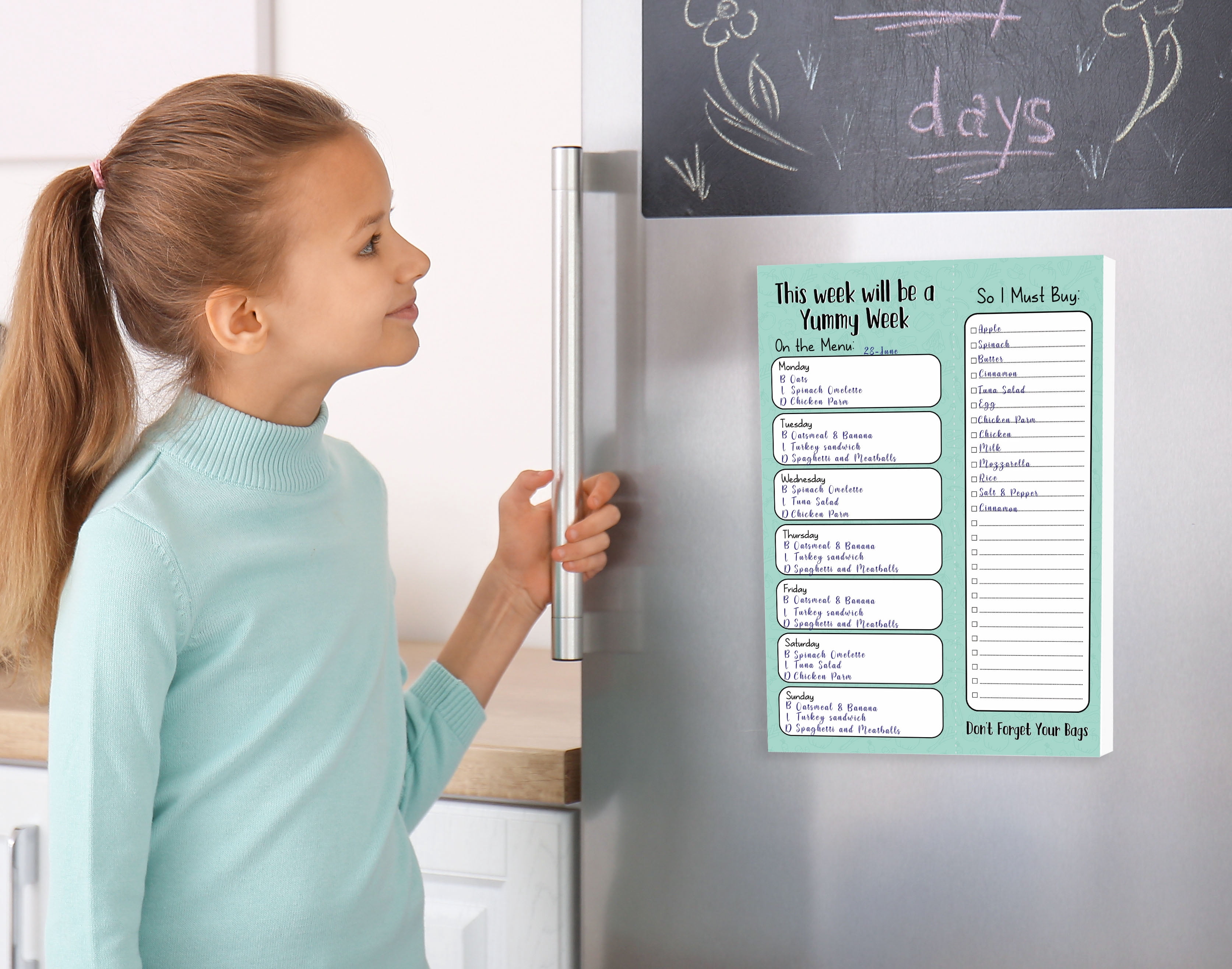 Inkdotpot Weekly Meal Planner Notepad 7"x10 , "This Week Will Be A Yummy Week" Magnetic Meal Planning Pad with Tear Off Grocery Shopping List for Fridge- Kitchen & Home - 54 Sheets -VN
