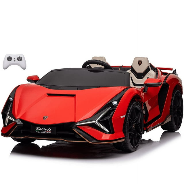 Voltz Toys Ride-on Car for Kids, 24V Lamborghini SIAN, 4WD Battery Powered Electric Car with Remote Control, EVA Wheels, Open Doors, Storage, Leather Seat, LED Lights & Music for 3-8 Years (Red)