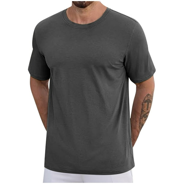 Camisas de Manga Corta Casuales de Color Sólido Versión Red Cuello Redondo, Algodón Ligero de Tamaño Superior
