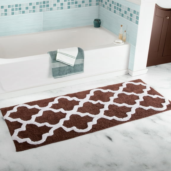 Lavish Home 24 x 60 Inch Bathroom Rug - Non Slip Cotton Bath Mat (Brown)