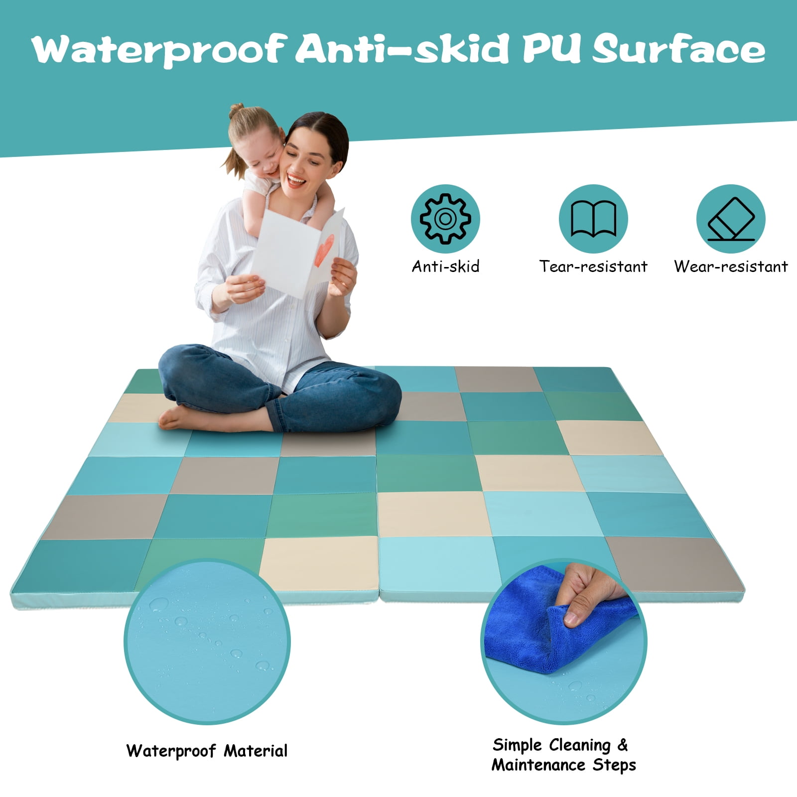 Infans 58" Toddler Foam Play Mat Baby Folding Activity Floor Mat Home Daycare School