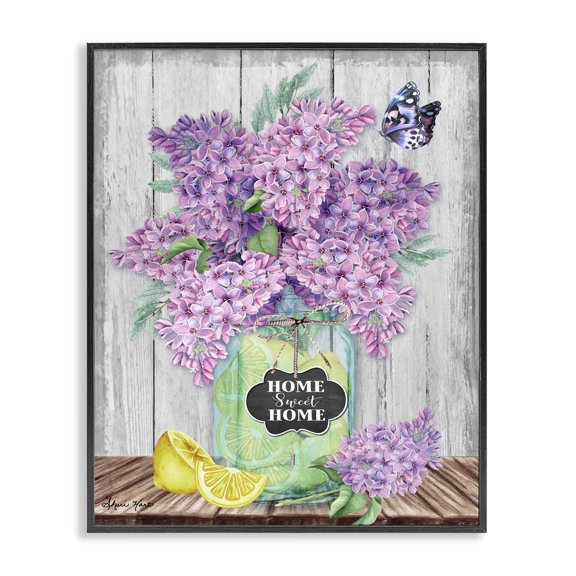 Stupell Industries Rustic Lodge Home Sweet Home Lilac Flowers Black Framed Giclee Art, 11 x 14, by Sheri Hart