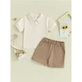thumbnail image 2 of Bslissey Toddler Boys Shorts Set Solid Color Short Sleeve Lapel Button T-shirt + Elastic Waist Shorts 2Pcs Outfits 6M 12M 18M 24M 3T 4T Infant Summer Casual Clothes, 2 of 9