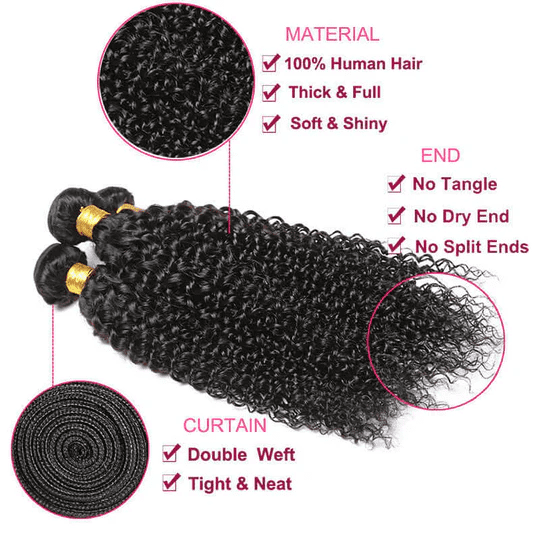 USTAR 4x4 Lace Closure 22 Inch with 3 Bundles Brazilian Virgin Human Hair 24 26 28 Inch, Jerry Curly Natural Black for Black Women Deal