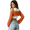 thumbnail image 4 of Womens Fishnet Crochet Crop Top Long Sleeve See Through Hollow Out Mesh Bikini Cover Ups Orange L, 4 of 6