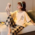thumbnail image 1 of Pijamas finos de verano para mujer, pantalones holgados informales de manga corta, traje de verano para exteriores, ropa de algodón para el hogar, 1 of 6