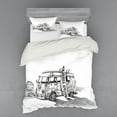 thumbnail image 2 of Sketchy Duvet Cover Set, Hot Summer Californian Surfing Vintage Car Sea Shore Beach Art, Bedding Set with Shams and Fitted Sheet, 3 Sizes, by Ambesonne, 2 of 3