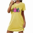 thumbnail image 4 of Sakmal Ultra-Soft Moomoo Dresses for Women Loose Yellow Playful Christmas Loungewear Christmas Trees Print Crew Neck Short Short Sleeve Nightgowns S-2XL, 4 of 4