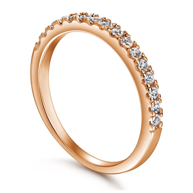 Bandas de eternidad apilables con diamantes de circonita cúbica chapadas en oro de 14 quilates para mujer