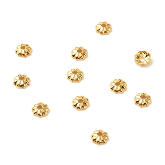 Brass Bead Cap Long-Lasting Plated Flower Multi-Petal Real 18K Gold Plated 3.5x1mm Hole: 1mm
