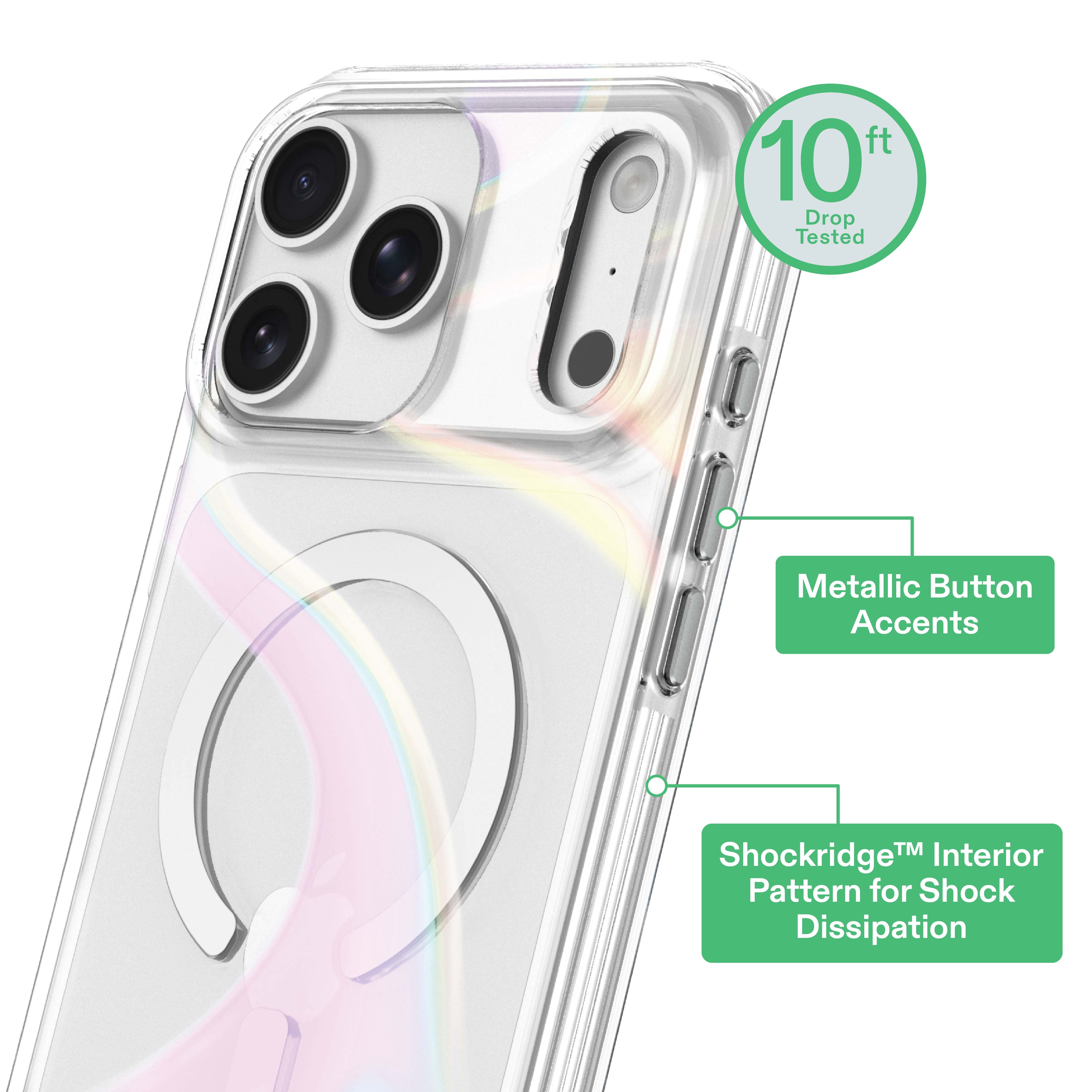 onn Phone Case for iPhone 18 Pro / 17 Pro, MagSafe Compatible - Clear Iridescent