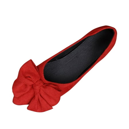 IUJSOY Womens Fashion Bow Suede Casual Shoes Comfort Pointed Toe Dress Shoes Slip on Flats Shoes