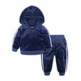 thumbnail image 2 of Diufon Kids Velvet Hooded Tracksuit Toddler Baby Fleece Long Sleeve Sweatshirt and Pants Fall Winter Warm Outfits, 2 of 7