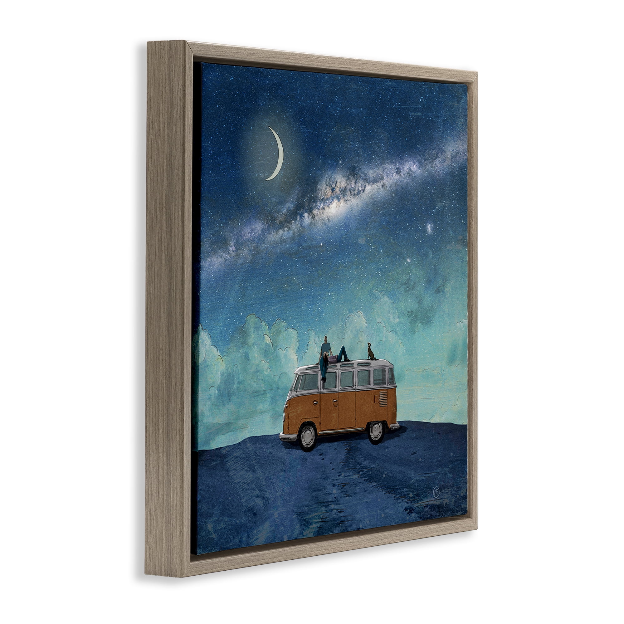 Stupell Industries Couple & Dog Adventure Transportation Painting Brown Floater Framed Canvas Art Print Wall Art, 18 x 18