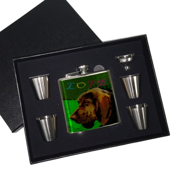 KuzmarK 6 oz. Stainless Steel Flask Set in Black Presentation Box -  Love My Bloodhound