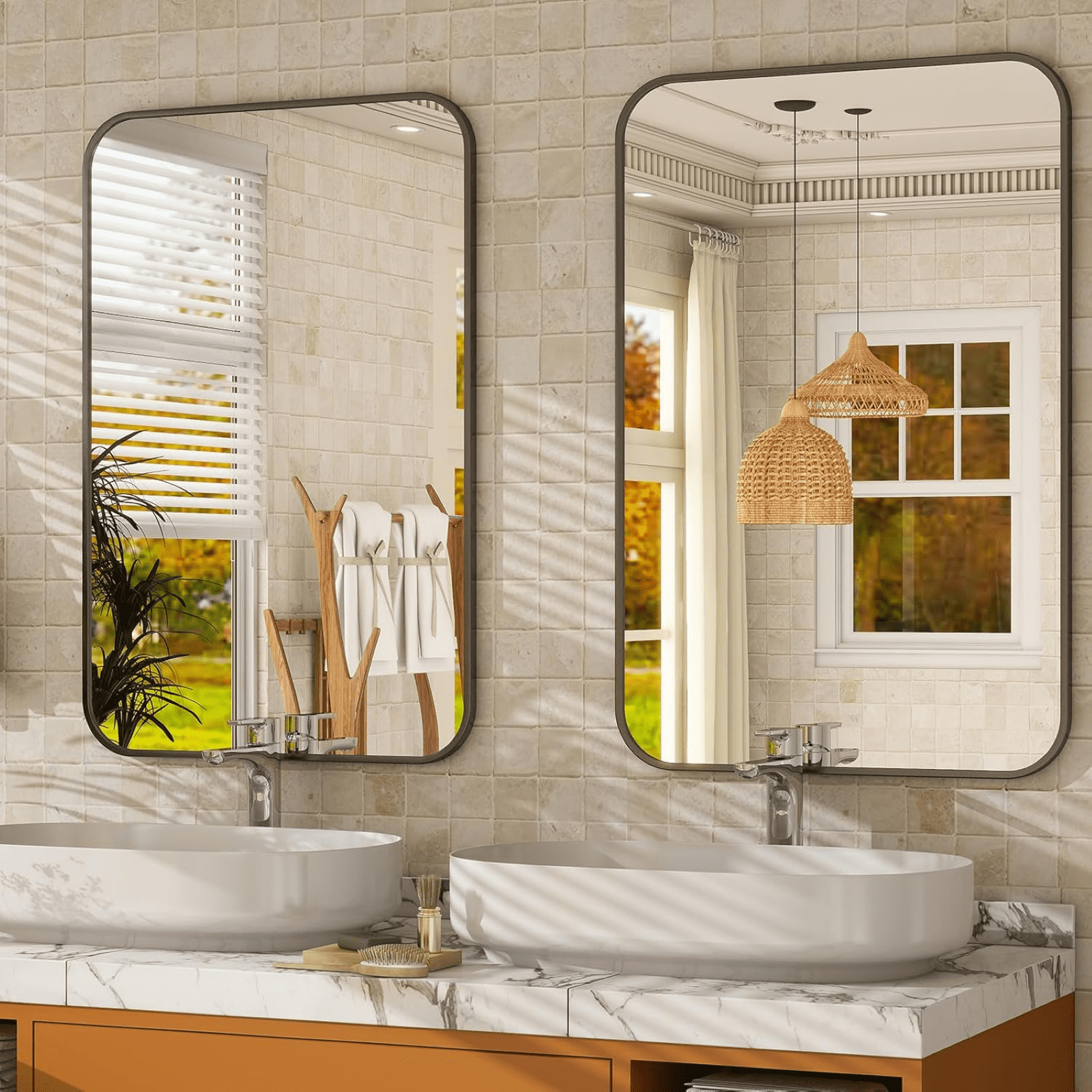 AUROMIR 26"x38" Bathroom Mirror Wall-Mounted Vanity Mirror with Rectangular Metal Frame, Black