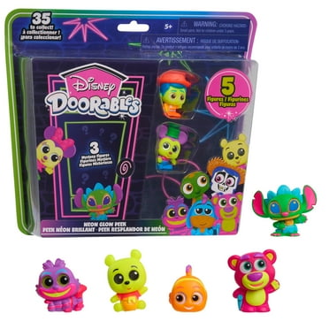 Disney Doorables Neon Glow Peek Figures, 1.5-inch Collectible Figurines, Kids Toys for Ages 5 up