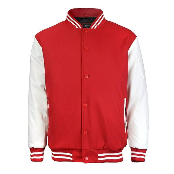 Maximos Mens Varsity Baseball Letterman Vintage Button Down Jacket Red/White X-Small